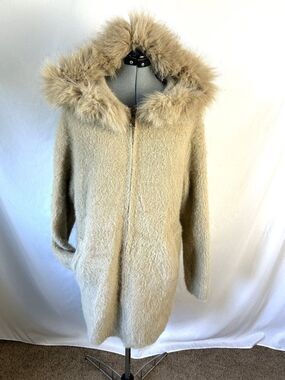 (Big Bag) Easel Fuzzy Fur Lined Hooded Jacket Tan S/M Zip